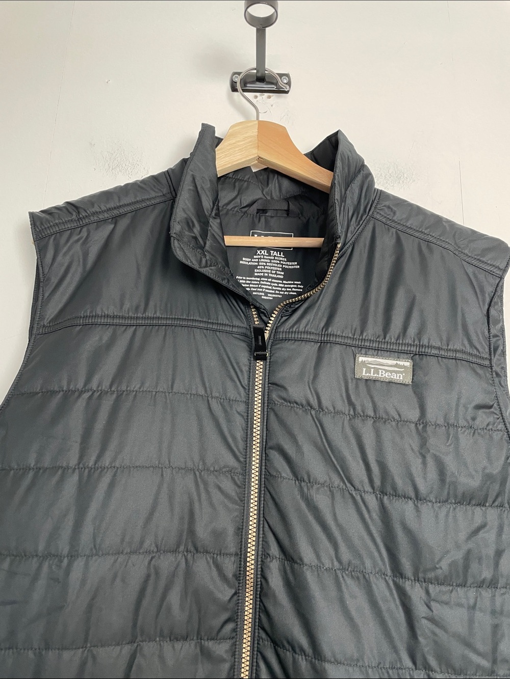 LL Bean Men's XXL Tall Quilted Black Packable Vest 2 Pocket Casual Layering - Picture 4 of 7